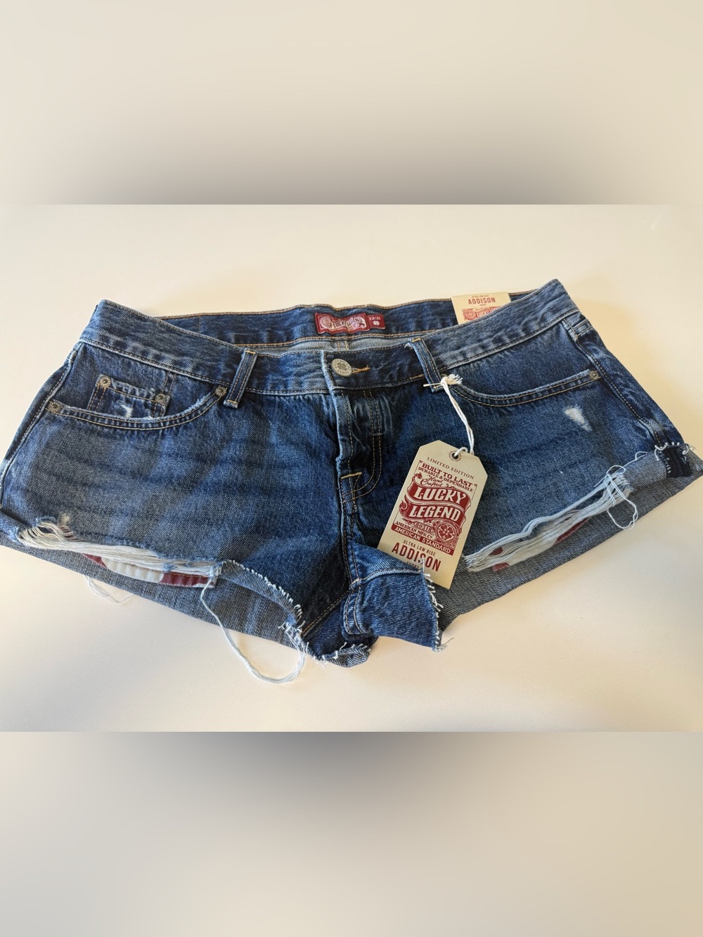 Lucky Brand Addison Ultra Low-Rise Short Denim Shorts Blue Waist 12